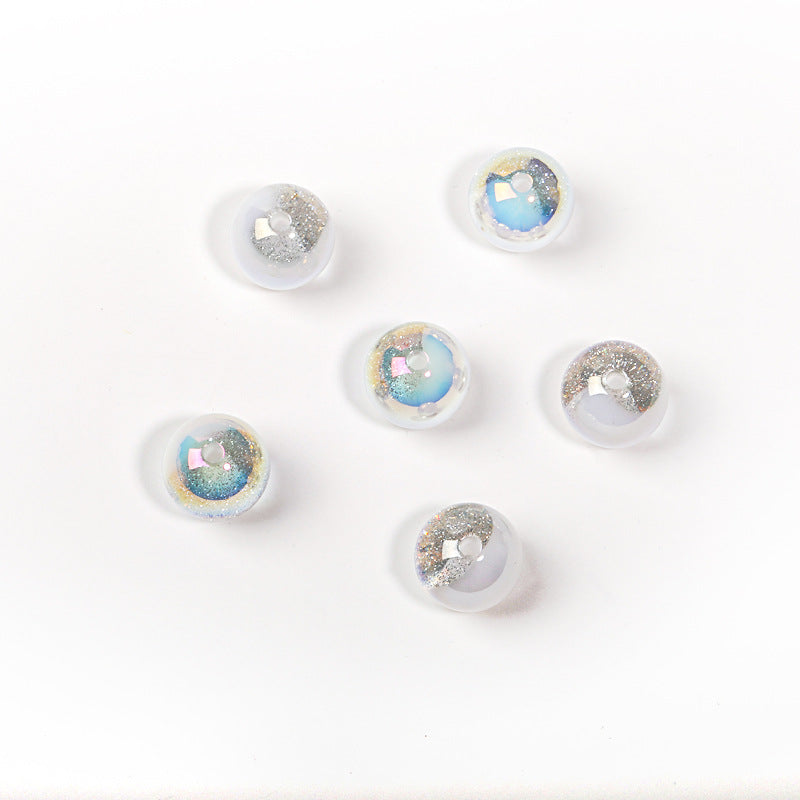 Wholesale 100pcs 20mm two-color starry cat's eye beads UV plated resin round beads diy mobile phone chain keychain beads loose beads